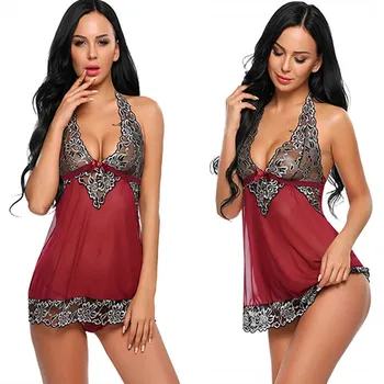 

Eaby hot style appeal pajamas women's double color lace skirt sexy lingerie in Europe and America. "1417