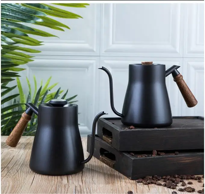 Кофейник чайник из нержавеющей стали заварник для кофе, чая с термометром деревянная ручка кухонная чайник