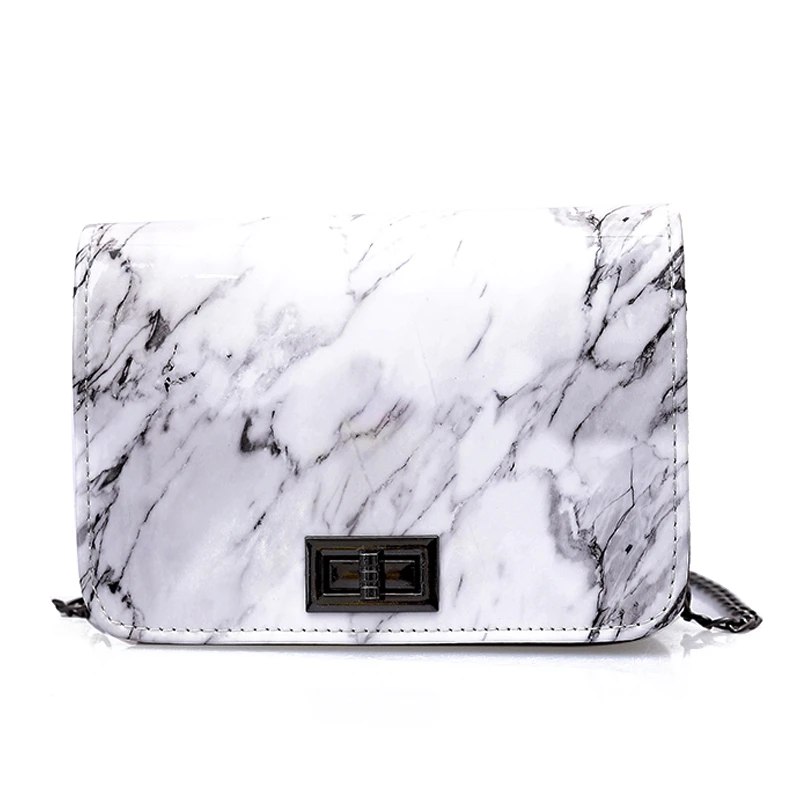 

BEAU-Women Fashion Marble Pattern Glossy Leather Chic Chain Bag Shoulder Bag Handbags Messenger Bag