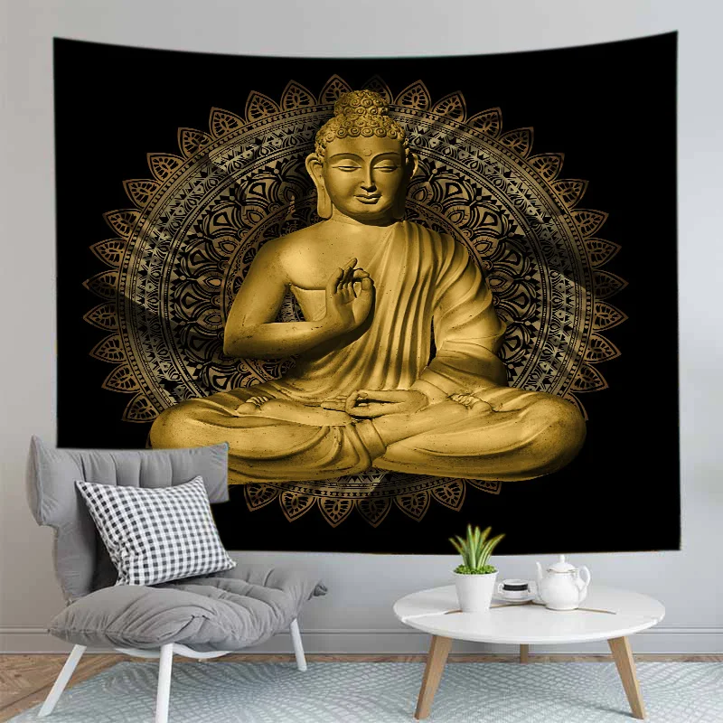 Indian Buddha Statue MeditationTapestry Wall Hanging Mandala Tapestries Wall Cloth Yoga Carpet Boho Decor