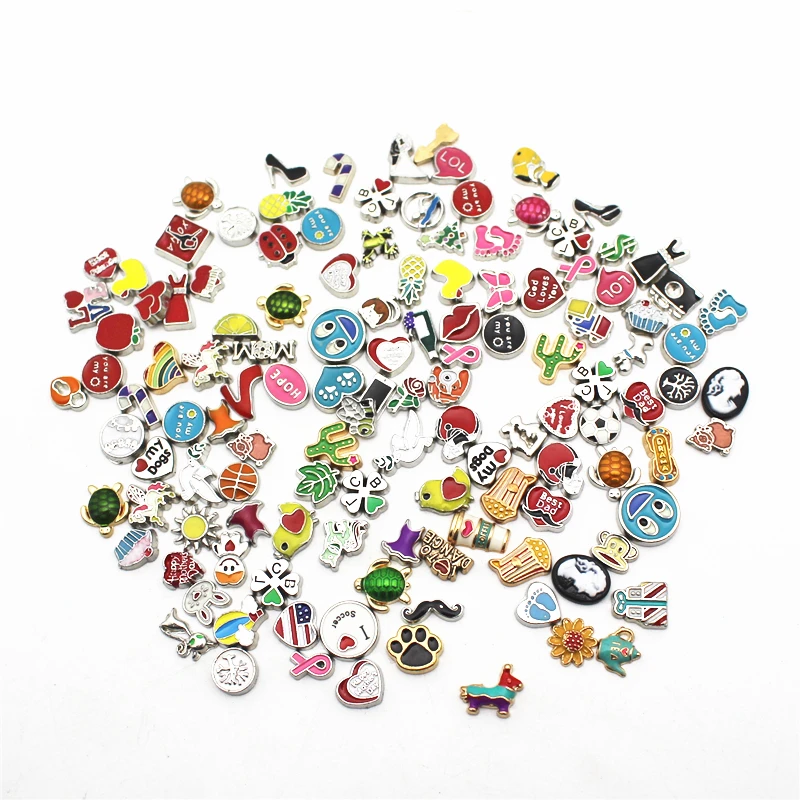 

Hot selling Mix50pcs/lot Alloy Floating Charms Fit Living Glass Floating Lockets Charms Bracelet DIY Jewelry Accessory