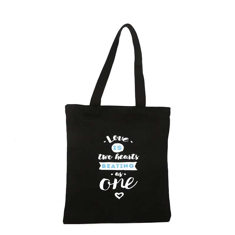 Большая вместительная Холщовая Сумка-тоут, хлопковая холщовая многоразовая сумка для покупок, женские пляжные сумки, сумки для покупок с фруктовым принтом - Цвет: love black