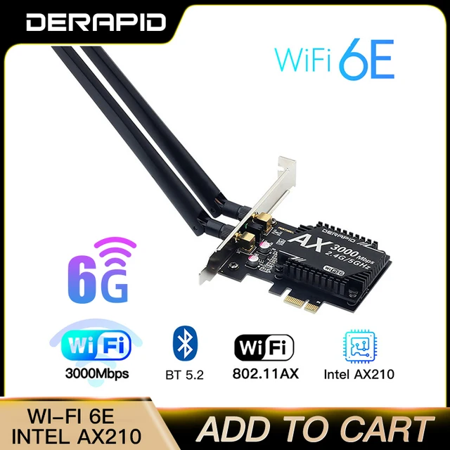 3000Mbps WiFi6E Intel AX210 Bluetooth 5.2 Dual Band 2.4G/5GHz WiFi Card 802.11AX/AC PCI Express Wireless Network Card Adapter PC 1