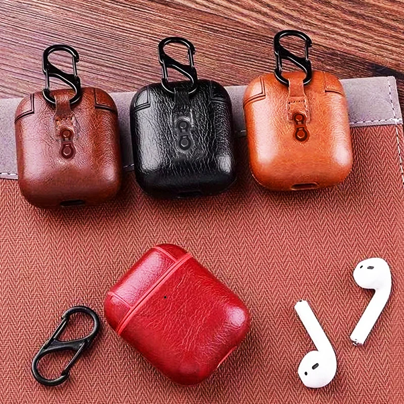 Бизнес кожаный чехол для наушников для Apple Airpods 2 1 Bluetooth наушники оболочка для Air Pods ремешок PU чехол с крючком