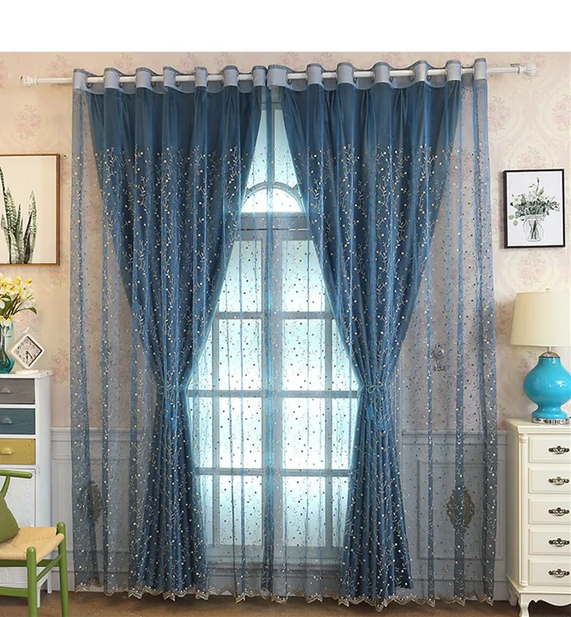 Screen Curtains Fresh Rustic Relief Embroidery Curtains Blue Fantasy Romantic Blackout Curtains Living Room Bedroom Nordic