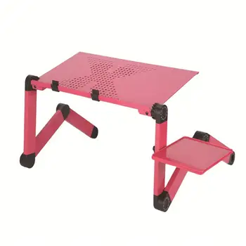 

1pc Folding Laptop Desk Lengthen Adjustable Aluminum Alloy PC Table Stand with Mouse Board (Rosy)