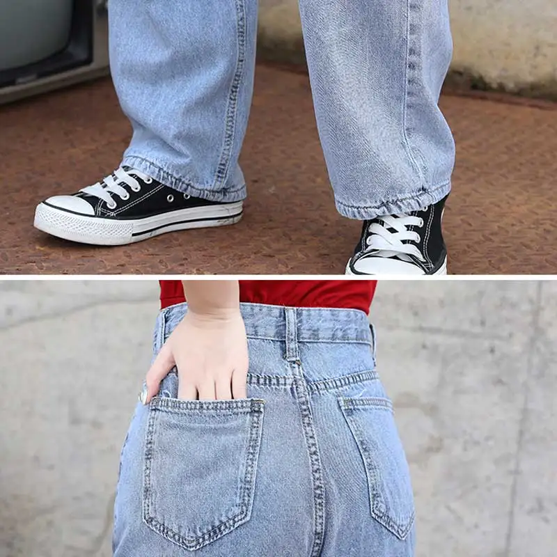 Женские джинсы новые корейские с высокой талией свободные рваные Широкие джинсовые женские брюки клёш повседневные Драповые брюки синие джинсы