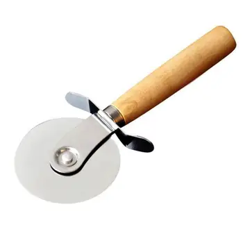 

Stainless Steel Round Pizza Knife Cutter Pasta Wooden Handle Kitchen Baking Tools