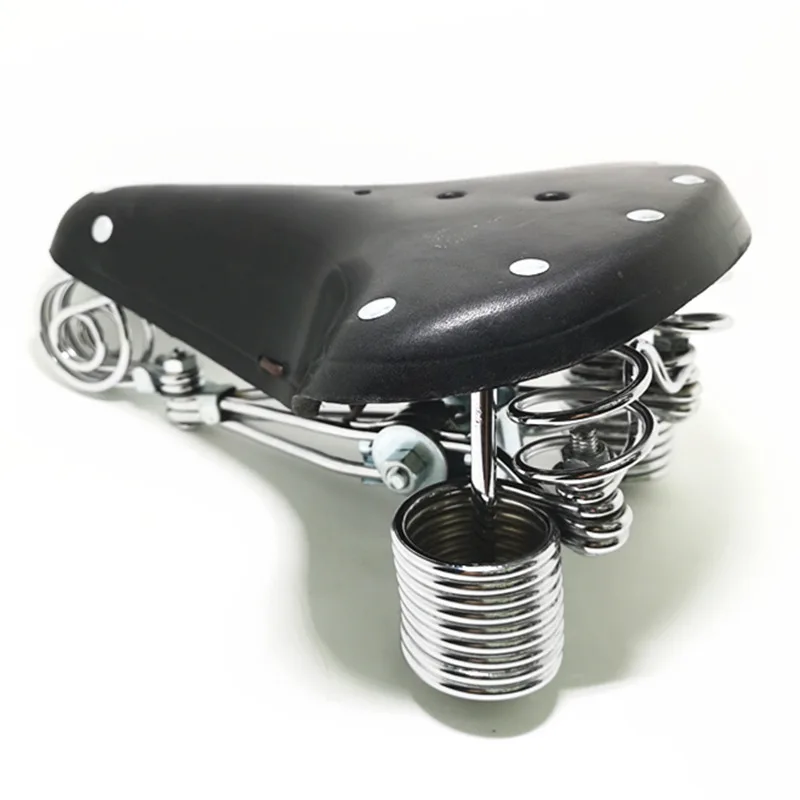 G46 велосипедное седло Винтаж воловья кожа седло усиленная пружинная металлическая рама старый стиль велосипедное седло - Цвет: black