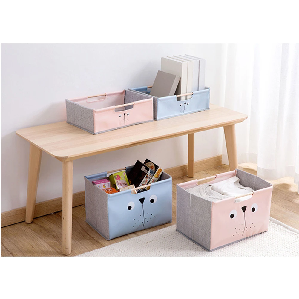 Storage Basket Cosmetic Home Organizer Removable Foldable Cartoon Practical Bedroom Wooden Handle Underwear Space Saving Box
