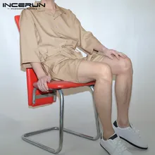 INCERUN, мужские комбинезоны, однотонный комбинезон, короткий рукав, на пуговицах, уличная одежда, нагрудный комбинезон,, Стильные повседневные брюки, мужские комбинезоны, S-5XL