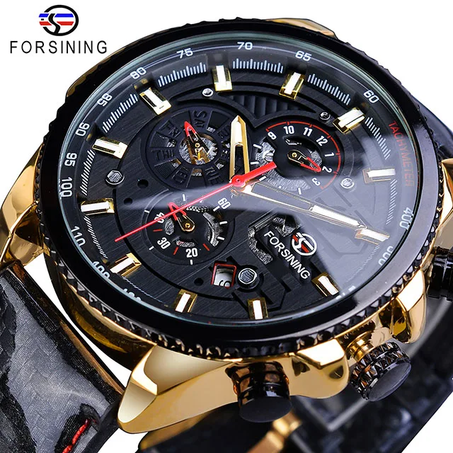 Мужские часы Forsining, спортивные, механические, наручные часы, автоматические, самозаводные, с датой, 3 циферблата, блестящие, кожаные, деловые, водонепроницаемые, Relogio - Цвет: ZP1137-2