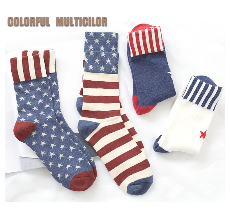 J-BOX 4 Pairs/Lot Men Cotton Socks Brand Quality Men Happy Socks Funny Star Pattern Sock Fashion Long Sox for Men Christmas Gift