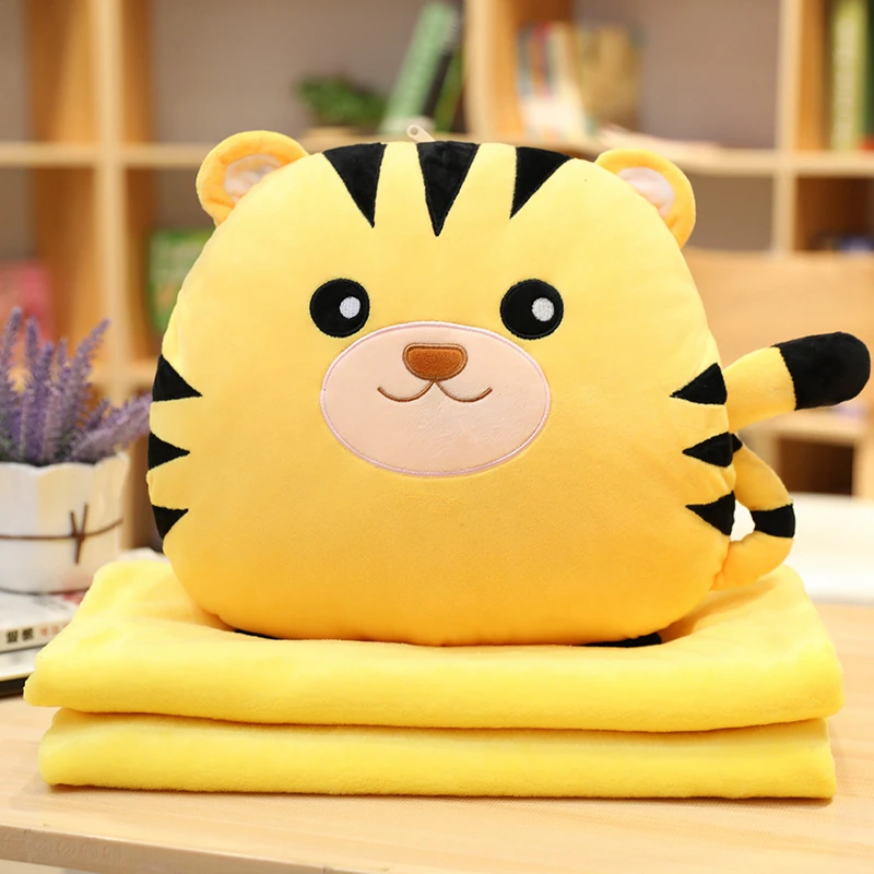 Tiger Милый мультфильм тигр набивные животные подушка с коровой три в одном обеденный пробок одеяло офисное одеяло кондиционер одеяло теплая рука - Цвет: Tiger