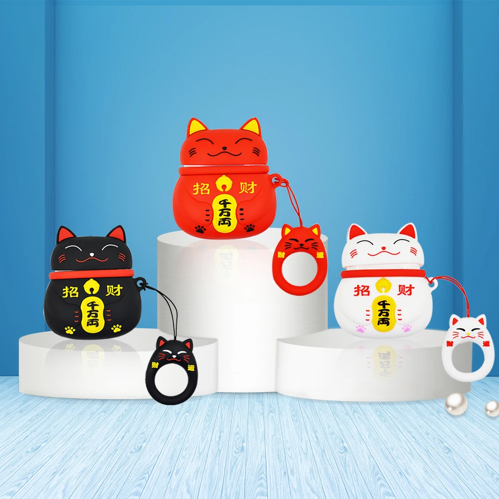 Милый 3D чехол CHIPAL с изображением из мультфильма Lucky Cat для AirPods силиконовый
