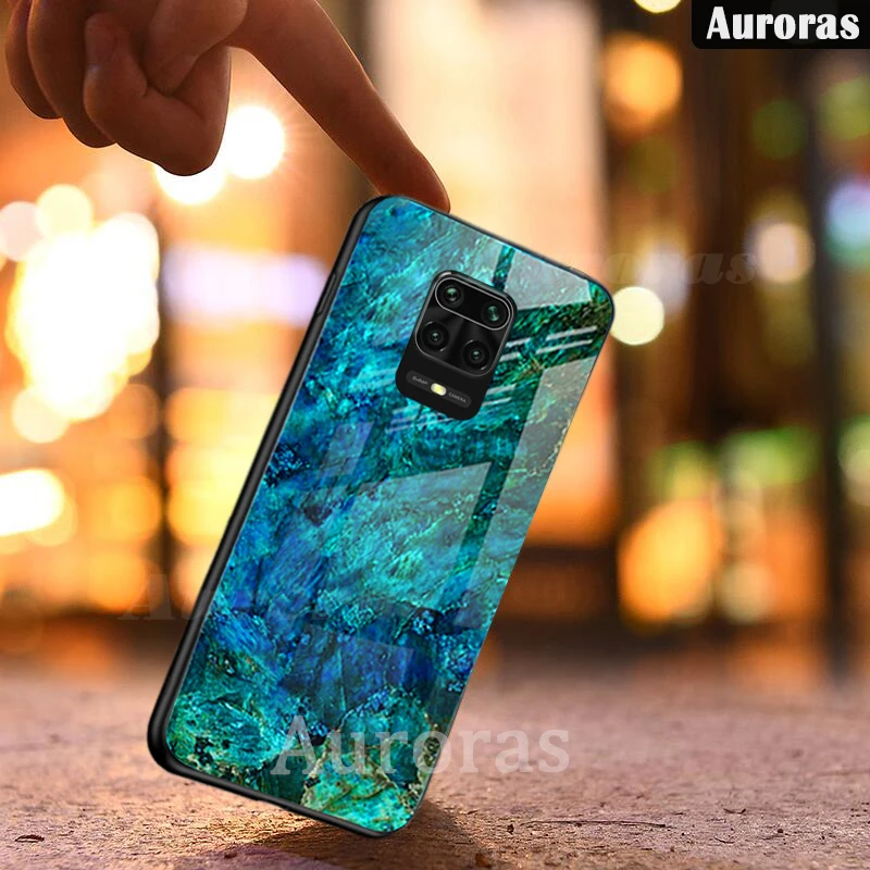 Сияния для Redmi Note 9S чехол закаленное стекло Мягкий силиконовый с рамкой мраморным