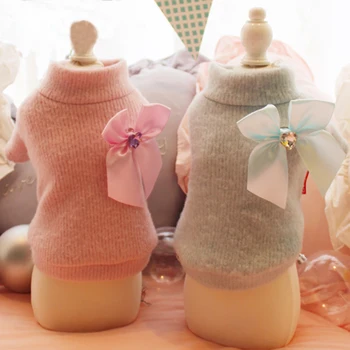 

Pet Dog Sweater Crystal Bow-Knot High Neck Puppy Clothes Knit Sweatshirt For Small Dogs Soft Elastic Shirt Outerwear Chihuahua