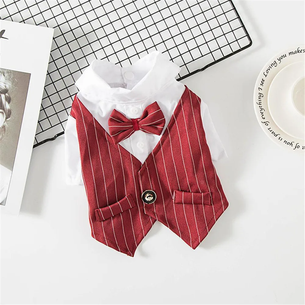 Pet Dog Cat Clothes Prince Tuxedo Bow Tie Suit Puppy Costume Jumpsuit Coat Gentleman Dog Clothes Wedding Suit Dog Formal Shirts (9)