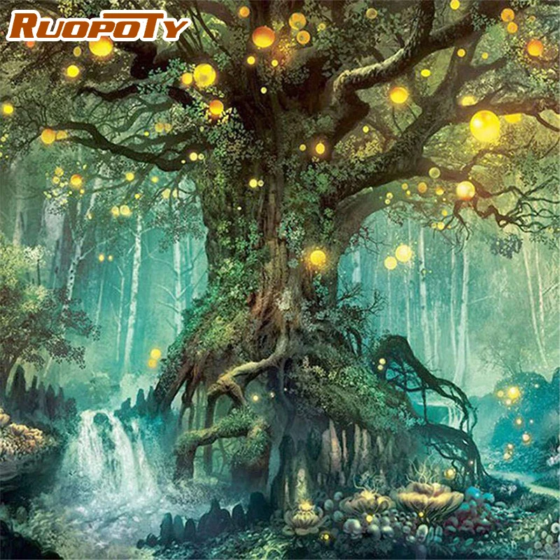 RUOPOTY Magic Old Tree Painting By Numbers Acrylic Paint Brushes For Adult DIY Art Work Home Drcor Wall Pictures Draws | Дом и сад