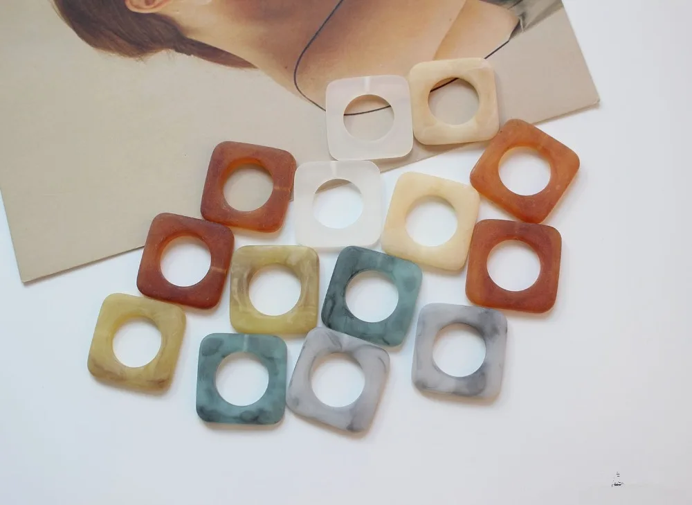 New style 50pcs/lot 25mm matte color print geometry square shape resin beads diy jewelry earring/garment accessory