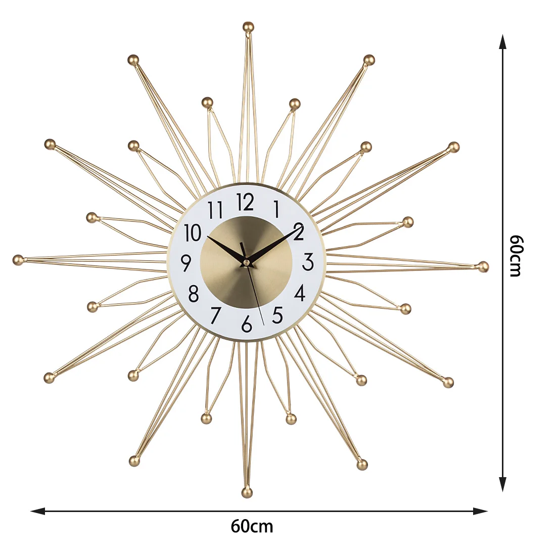 24-inch 60cm Nordic Style Wrought Iron Silent Decorative Wall Clock- Golden