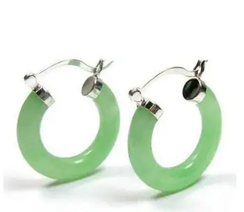 

Fashion Natural Light Green jade Silver Snap Closure Earrings