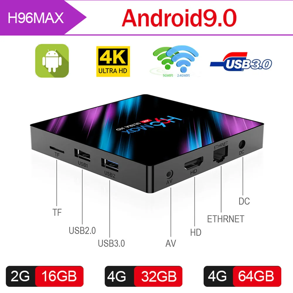 H96 Max Rockchip Rk3318 Smart IPTV Box Android 9.0 Set Top Box 4G 32G 64G HD BT4.0 For Netflix IPTV Youtube HBO SSIPTV Smarters