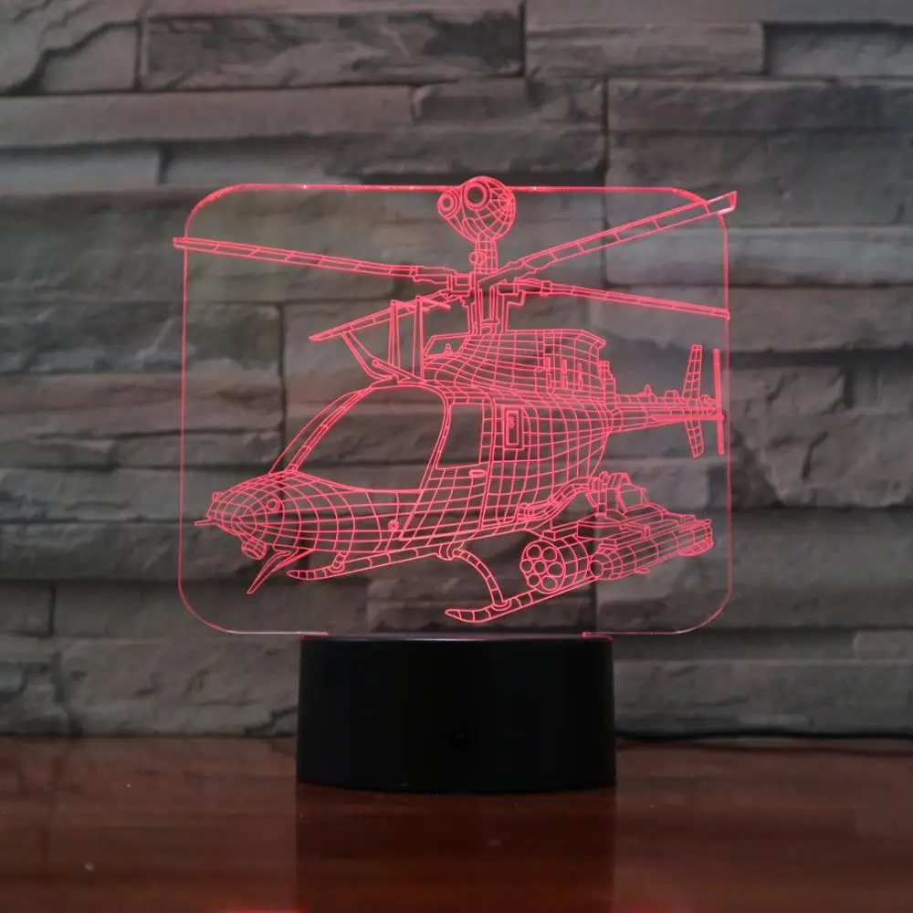 3D 1143 вертолет Ночник светильник светодиодный сенсорный выключатель самолет