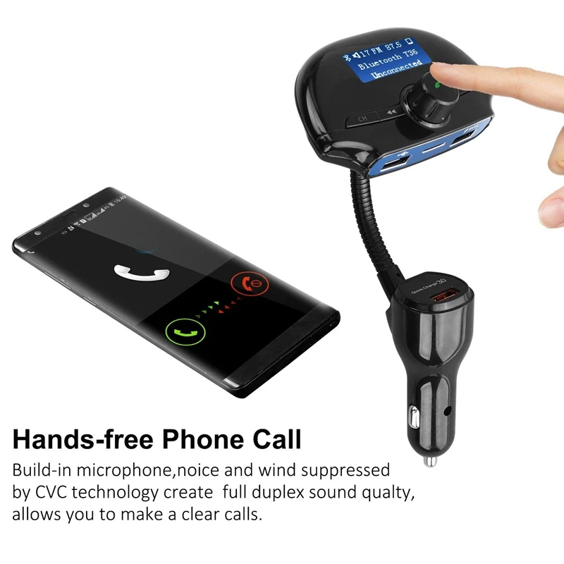 Bluetooth fm-передатчик для автомобиля, беспроводной радио адаптер автомобильный комплект поддержка mp3-плеер sd-карта, быстрая зарядка 3,0 двойной USB Автомобильное зарядное устройство