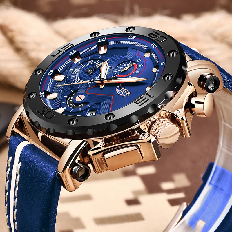 Lige Mens Watches Top Brand Luxury Fashion Military Quartz Watch Men Leather Waterproof Sport-2