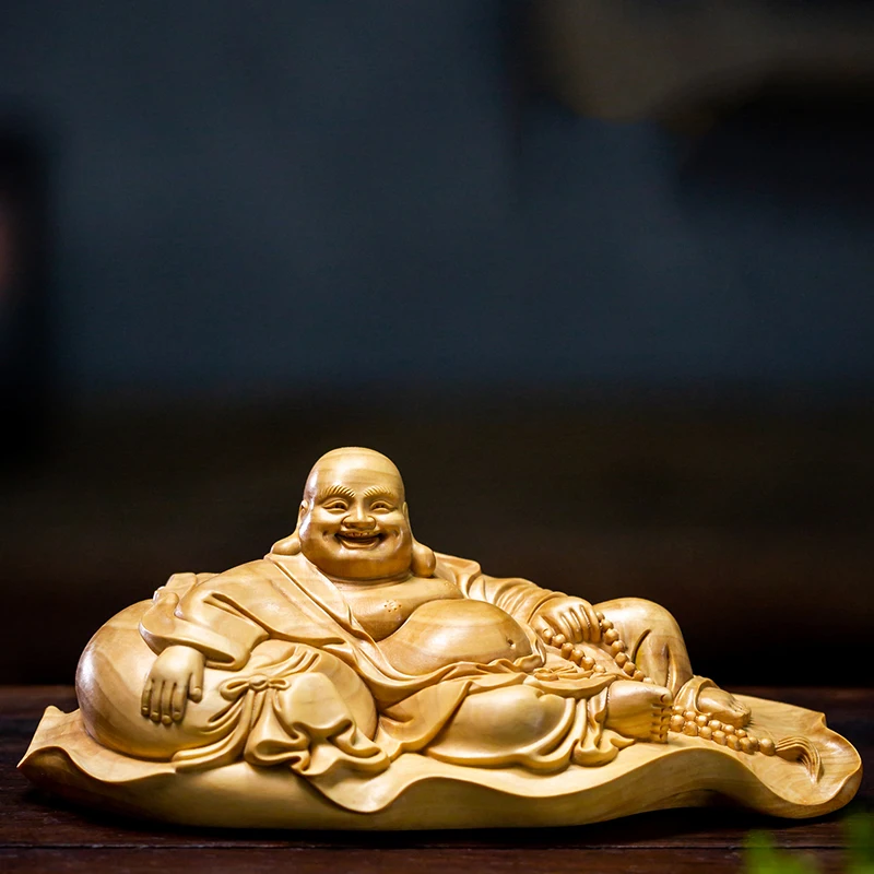 Статуэтка Fu Bag Maitreya из массива дерева статуэтка Будды Смеющийся талисман