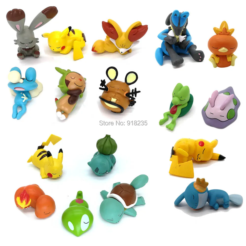 

Mini PVC Figures Sleeping Pikachu Chespin Fennekin Bulbasaur Charmander Squirtle Goomy Treecko 3-5CM Toys Retail