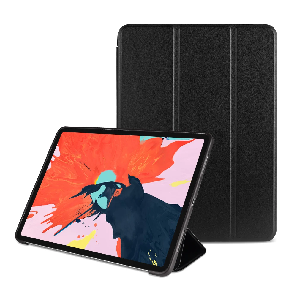 Тонкий смарт-чехол для iPad Pro11 трехслойная подставка из искусственной кожи+ ТПУ Мягкая задняя крышка с автоматическим выключением/пробуждением защитный чехол для iPad - Цвет: black