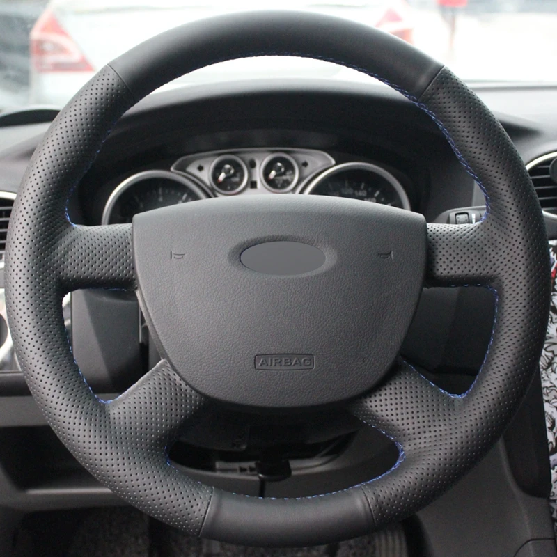 Artificia Leather Hand-stitched Black Car Steering Wheel Cover for Ford Kuga 2008-2011 Focus 2 2005-2011 C-MAX 2007-2010 Transit