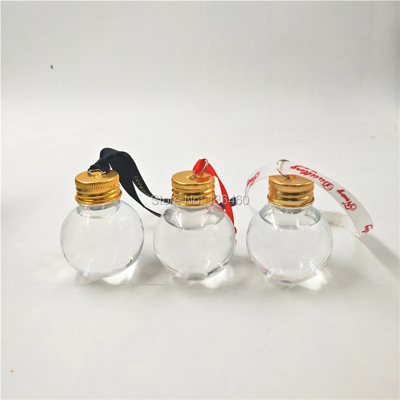 Fillable Christmas Ball -Xmas Booze Tree Ornaments-Clear Plastic Xmas  Hanging Pendant 50/100ml Candy Chocolate Juice Bottle 1Pc