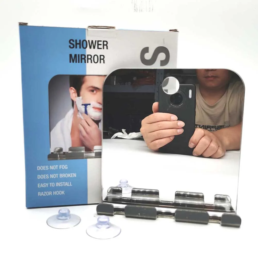 Unbreakable Anti-fogging Bathing Mirror for Shaving Razor Hook Holder Suction Cup to Washroom Wall Fogless Travel Mirror 3