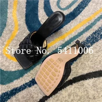

women Mules brand design sandals leather square sole slides desginer high heel women shoes summer luxury woman sandal