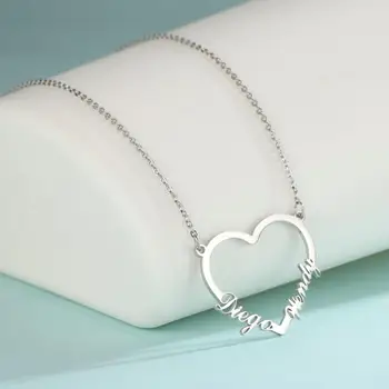 

COOLTIME Personalized Name Heart Pendant Necklace Custom Stainless Steel Gold Color Silver Color Necklaces 2020 Fashion Jewelry