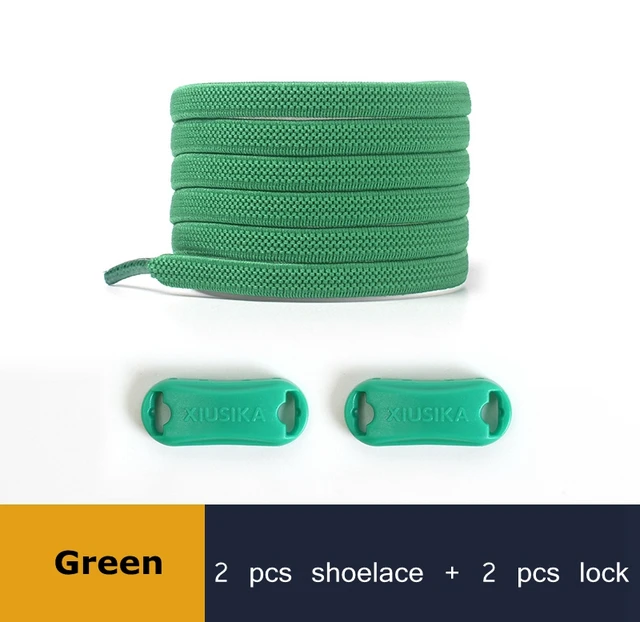 1 Pair Buckle Lock No Tie Shoelaces Elastic Reticulated Woven Flat Shoe Laces Quick Wear In 1 Second Sneakers Lazy Shoelace green