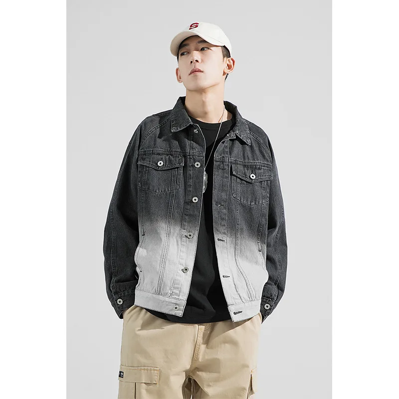 

Wu Airlines 2020 Spring Japanese-style Gradient Color Denim Jacket Men's Loose-Fit Couples Trend Versatile Popular Brand Workwea