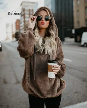

2019 winter warm hooded sweater women's thick coat women's jacket long-sleeved women's sweater oversized pullover women's clothi
