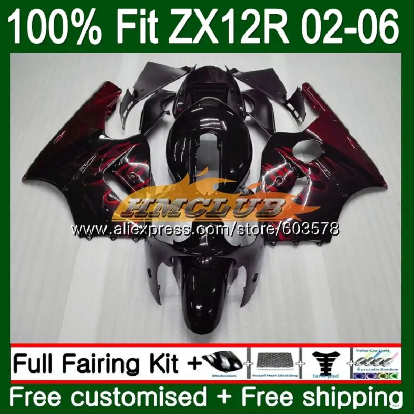 Инъекции для KAWASAKI ZX1200 ZX 12R ZX12R 02 03 04 05 06 Красный Пламя 114CL. 4 1200CC ZX-12R 2002 2003 2004 2005 2006 обтекатели