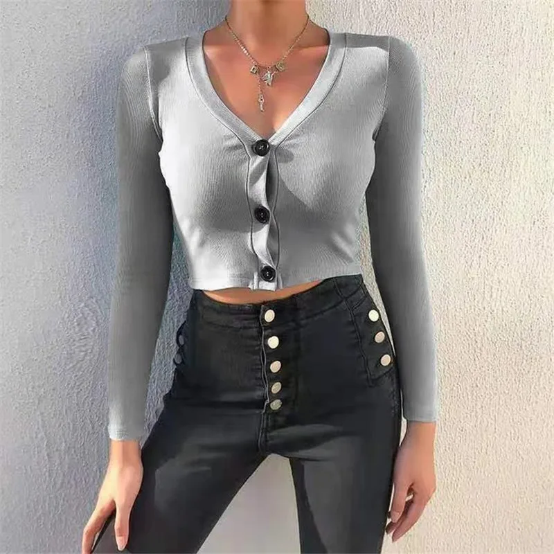 

Autumn Women Knitted Thin Cardigan Short Coat Top Soild Single Breasted Tight Cardigan Simple Open Navel Cardigan
