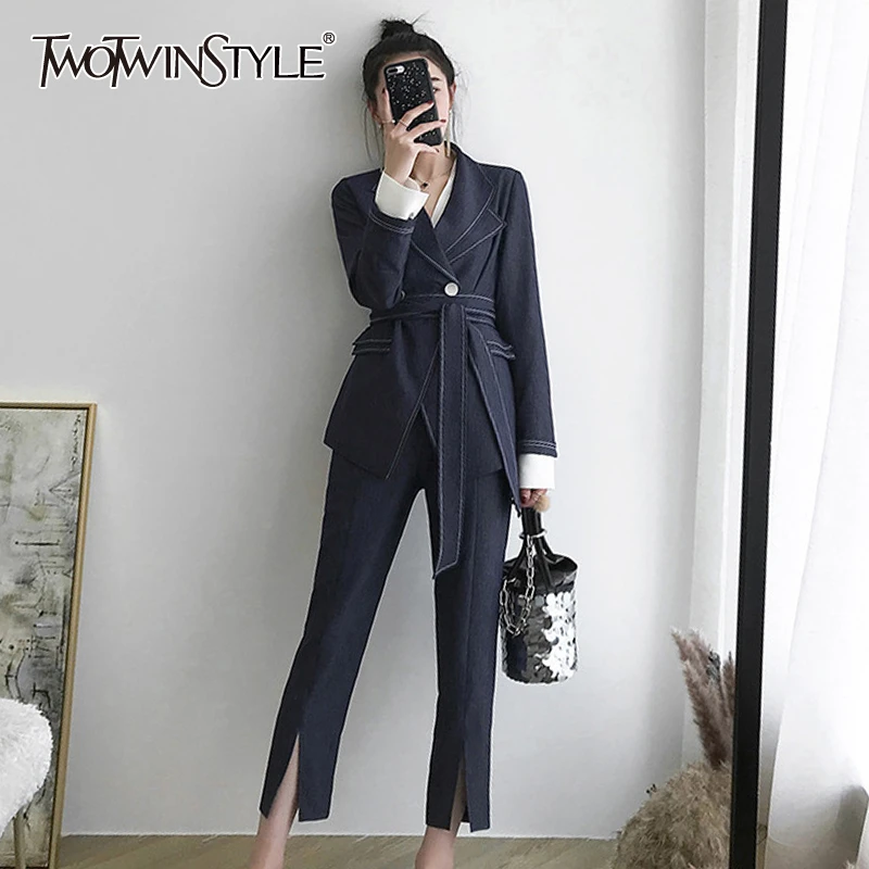 TWOTWINSTYLE элегантный джинсовый женский комплект из двух предметов воротник с