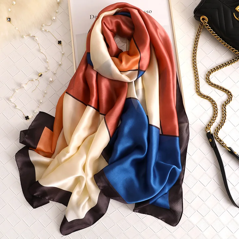 Для женщин дизайн шелковый шарф с принтом женский платок хиджаб шарф Летняя женская шаль Пляжная накидка-ups шарфы для ж повязка на голову