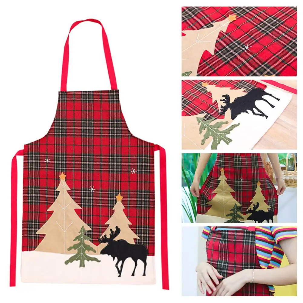 

Kitchen Christmas Apron Tree Deer Adult Apron Baking Cooking Accessories Bib Apron Christmas Decoration Elk Print Apron