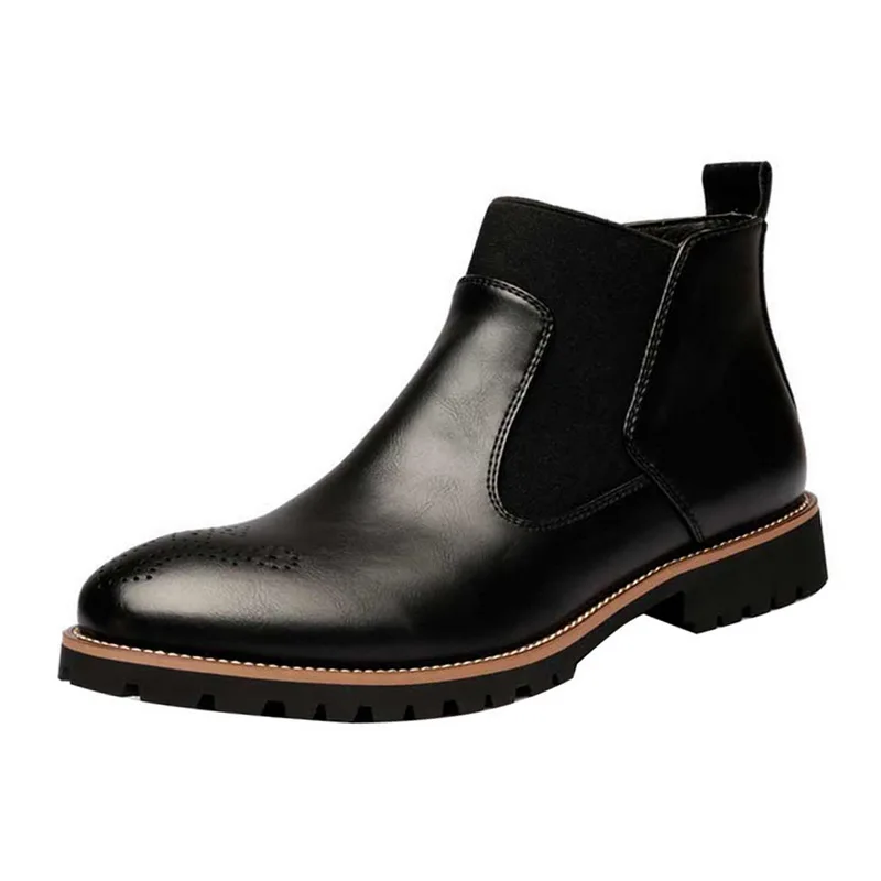 LOOZYKIT/ботинки «Челси»; мужские кожаные ботильоны; оригинальные мужские Короткие повседневные ботинки в британском стиле; новые мужские осенние ботинки - Цвет: BLACK