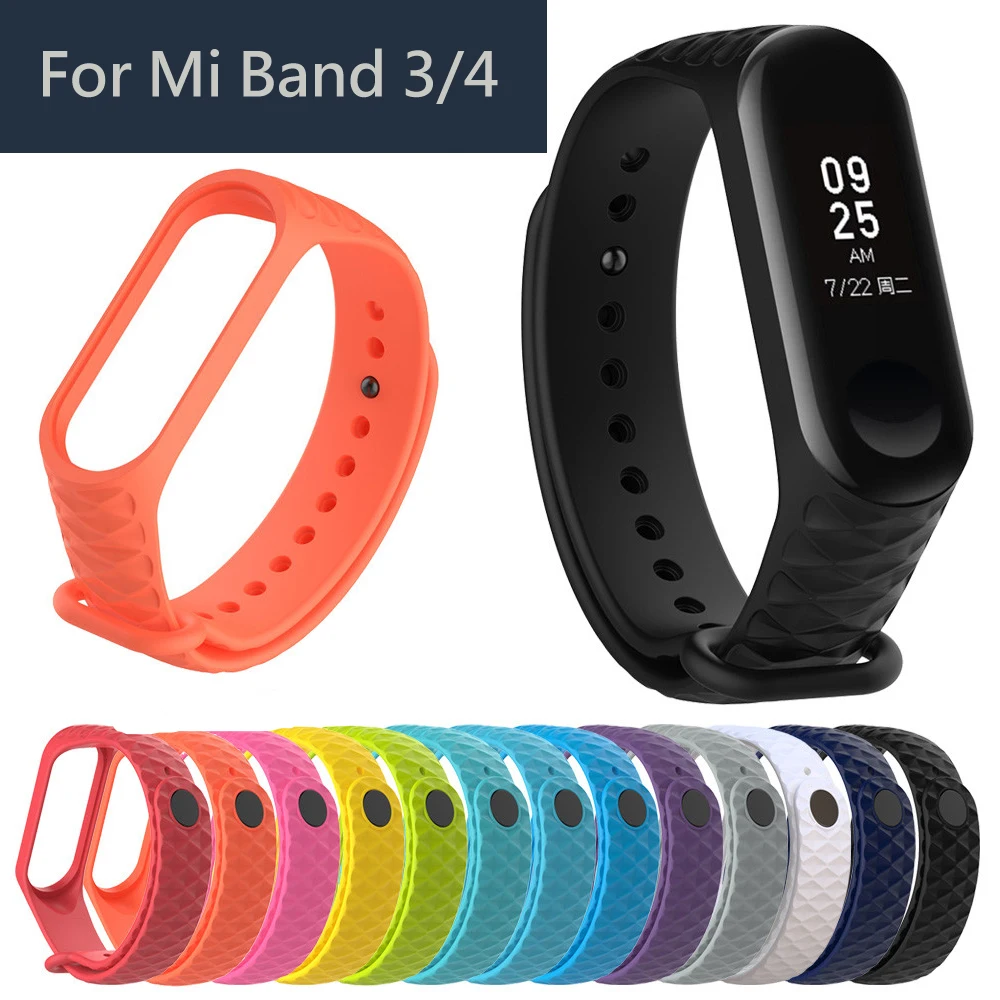 

MI band 4 bracelete for Xiomi Mi Band 4 3 with diamond print Silicone wrist strap For xiomi Miband 3 Strap mi band 4 strap
