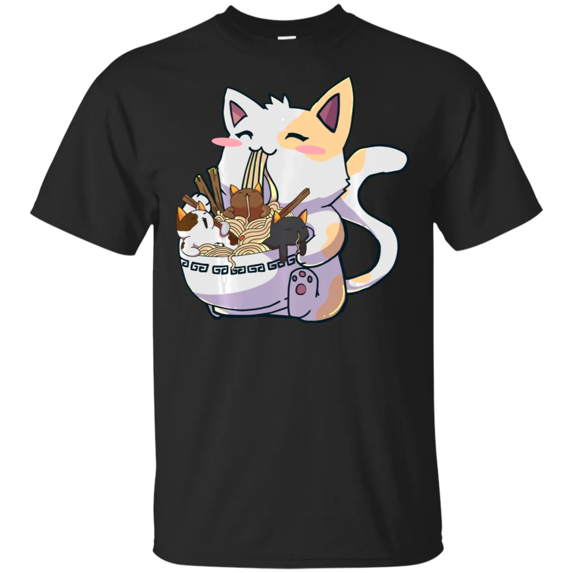 

Kawaii Neko Cat Ramen Bowl Anime Japanese Noodles Black T-Shirt M-3XL