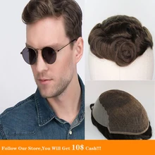 BYMC Indian Human Hair Lace With PU Men's Hairpiece Black White Blonde Brown Bleached Knots Hair Replacement System Men Toupee Human Hair (For White) BYMC Indian Human Hair Lace With PU Men's Hairpiece Black White Blonde Brown Bleached Knots Hair Replacement System Men Toupee Human Hair (For White)